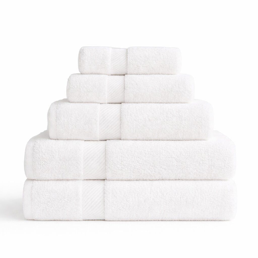 Guest bath linen package, absorbent cotton towels for hospitality and hotel supply
