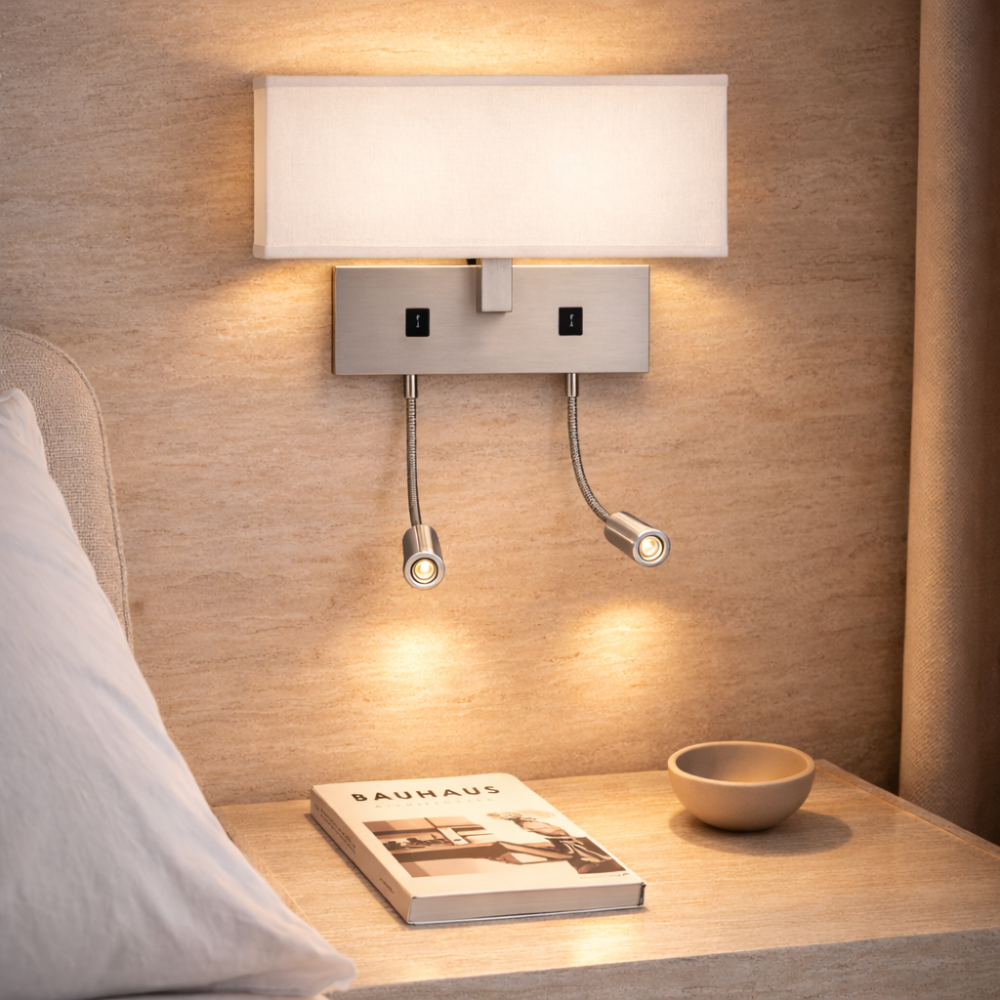 Modern Bedside Wall Lamp with Integrated Reading Light