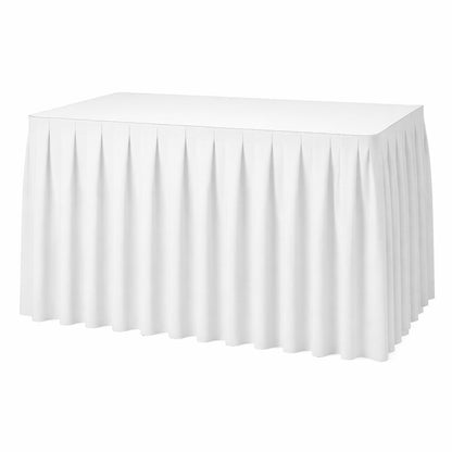 Box pleated table skirt bulk wholesale, polyester table covering for banquets, weddings, and hospitality events