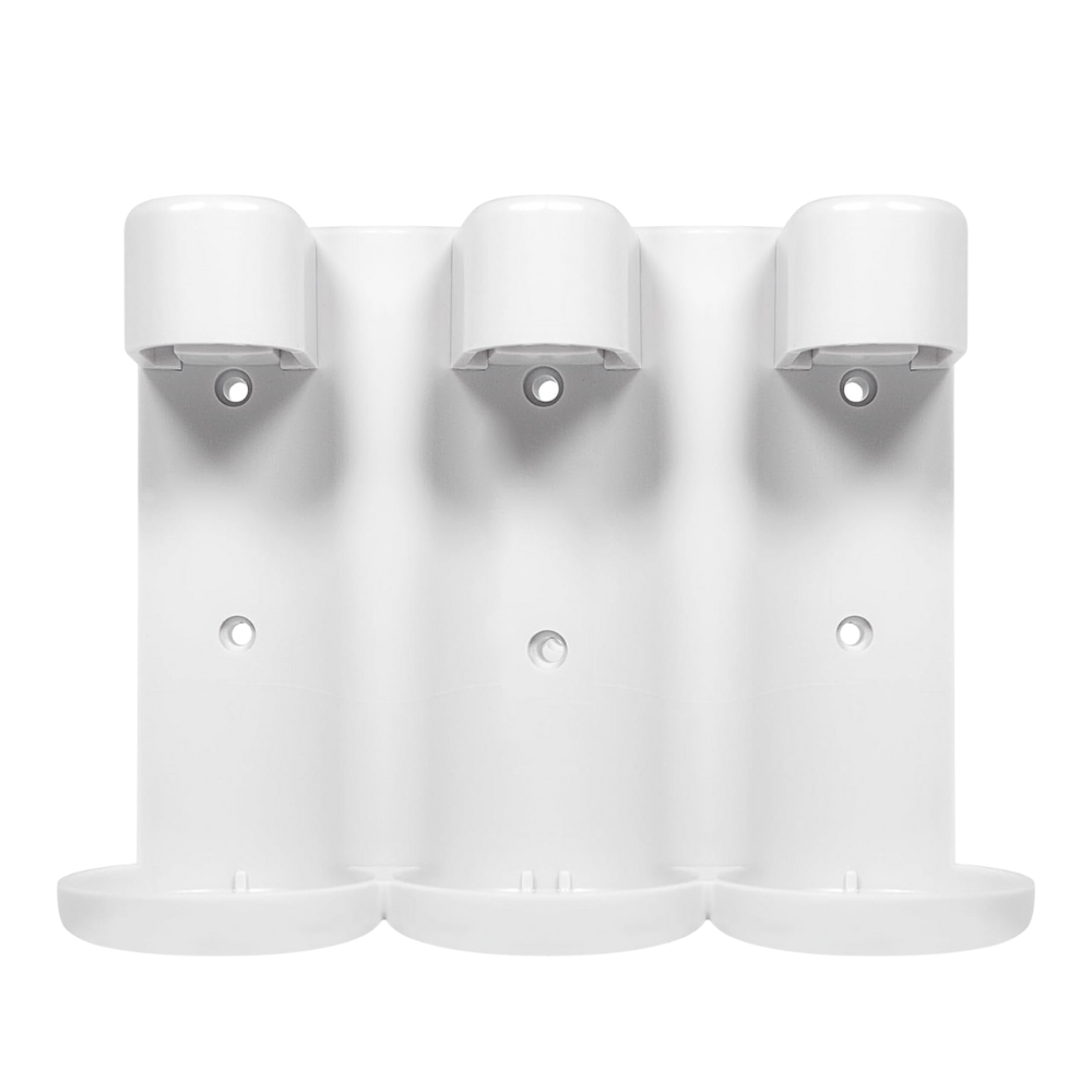 Triple 250ml (9oz) ABS Environmentally Friendly Plastic Hotel Amenity Bottle Holder/Fixture and Tamper Resistant Locking System - White