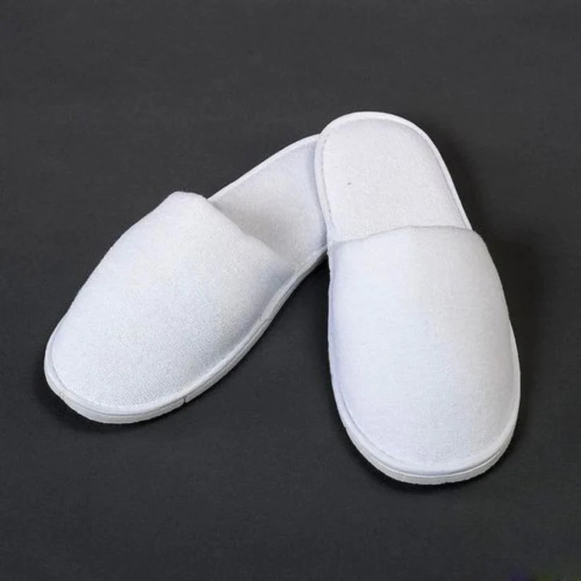 White Closed Toe Hotel & Spa Slippers - Black background