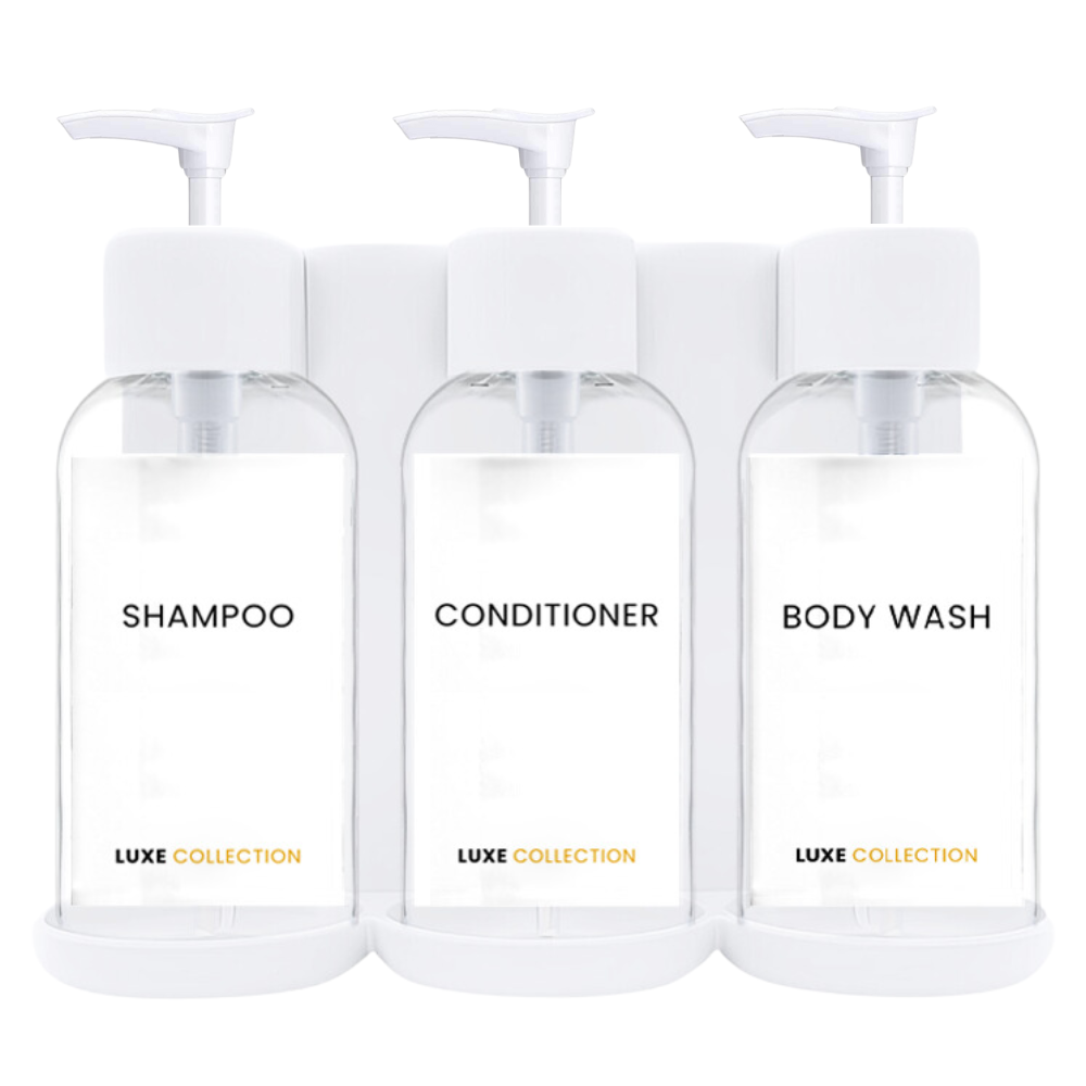 Triple Plastic Amenity Holder White - Shampoo, Conditioner, and Body Wash ( liquid not included)