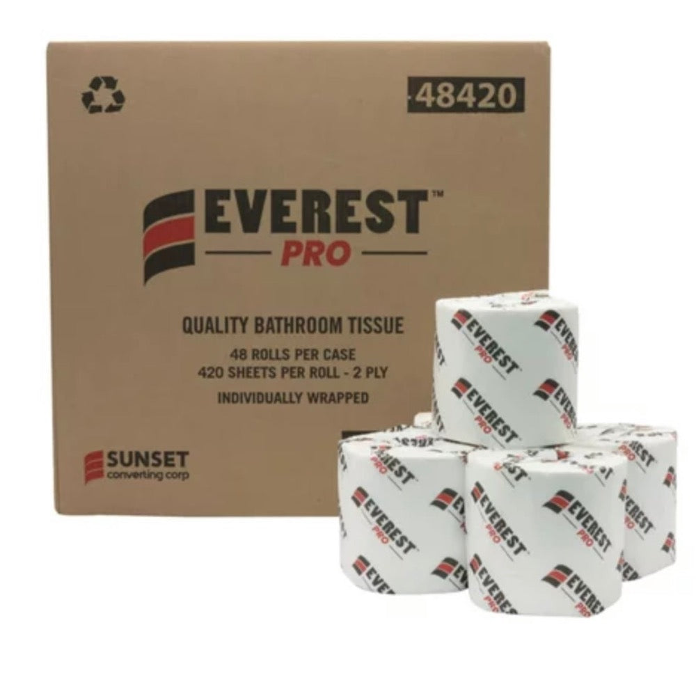 Everest Pro Toilet Tissue - 2ply - 420 sheets/roll (48 rolls/case) : High-Quality Comfort: Everest Pro 2 Ply Toilet Tissue Crafted from Ultra-Soft Materials - shop now at Canadian Hotel Supplies