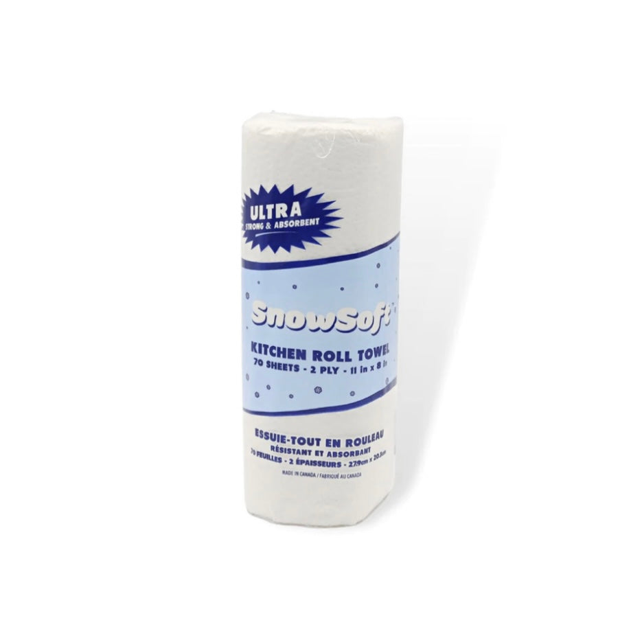 Snowsoft Kitchen Paper Towel Rolls (70 Sheets 24 rolls/case). These towels are strong, absorbent and durable, ensuring efficient cleanup of spills and messes. Order now!