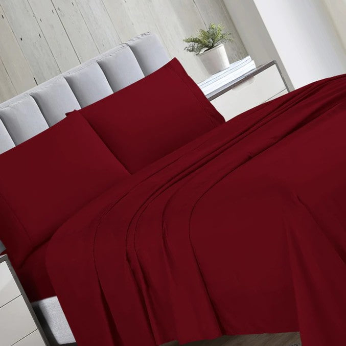 6 Pieces Bed Sheet Set - Burgundy