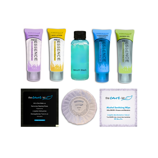 Personal Care Amenity Combo: A comprehensive set of personal care products, blending basic essentials with luxurious touches