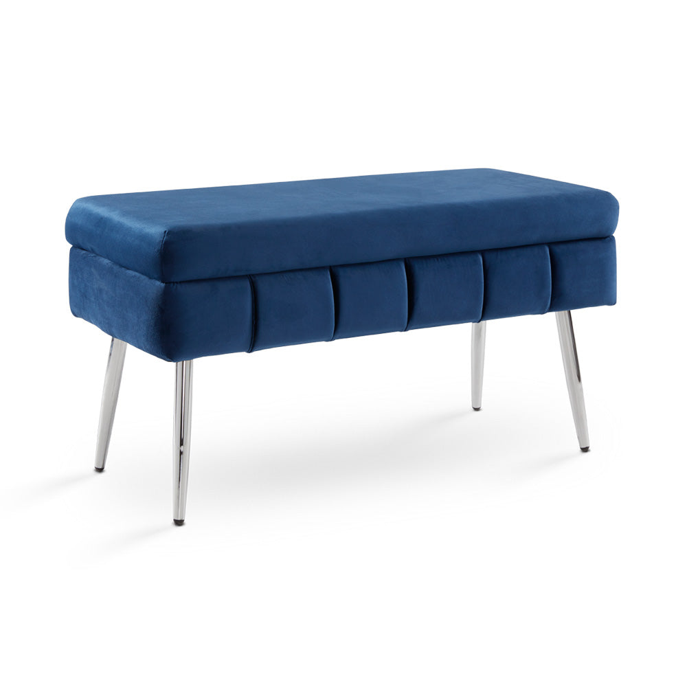 100% Marcella Storage Bench: Navy Blue velvet