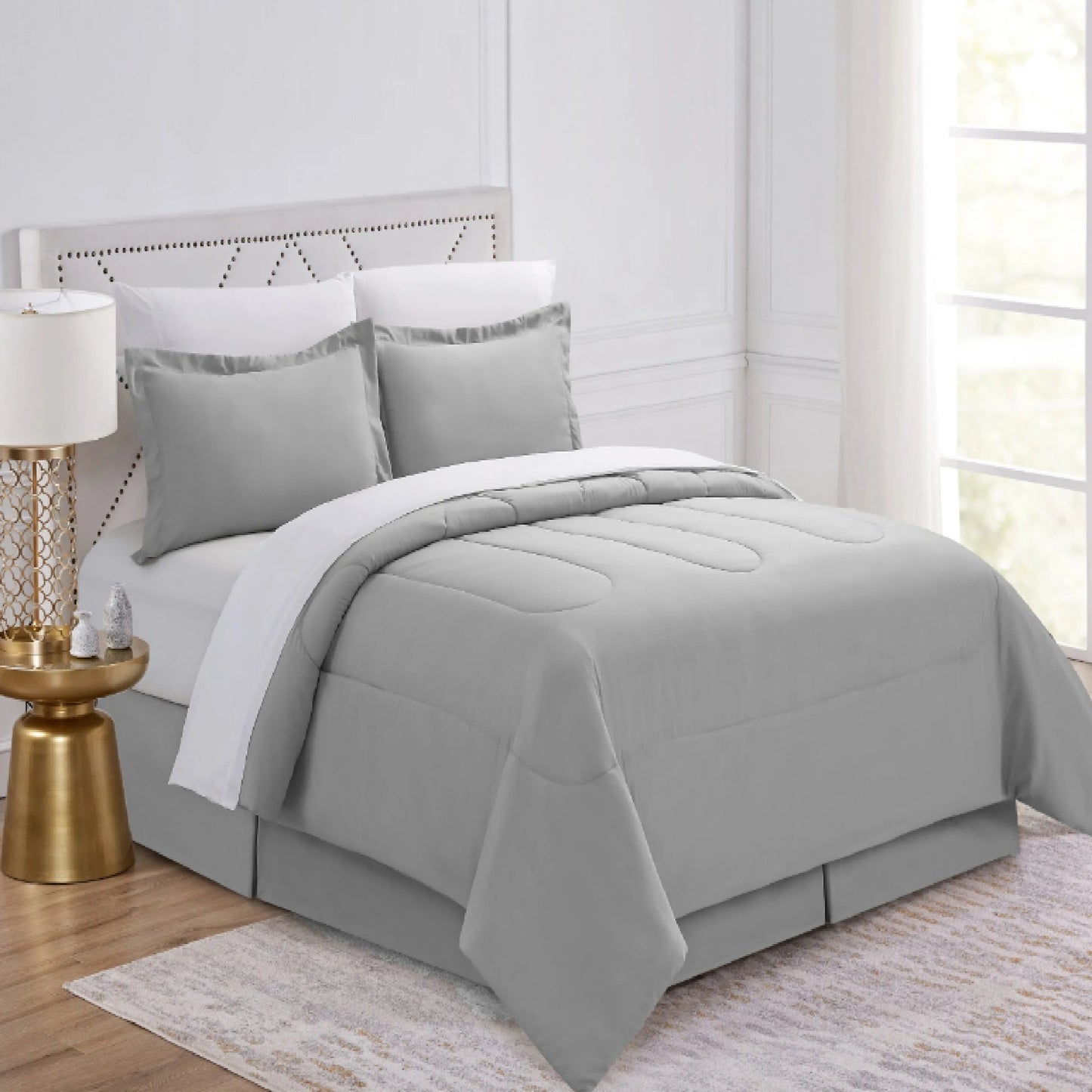 Complete Bedding Experience with Plush Comforter and Elegant Shams - Grey
