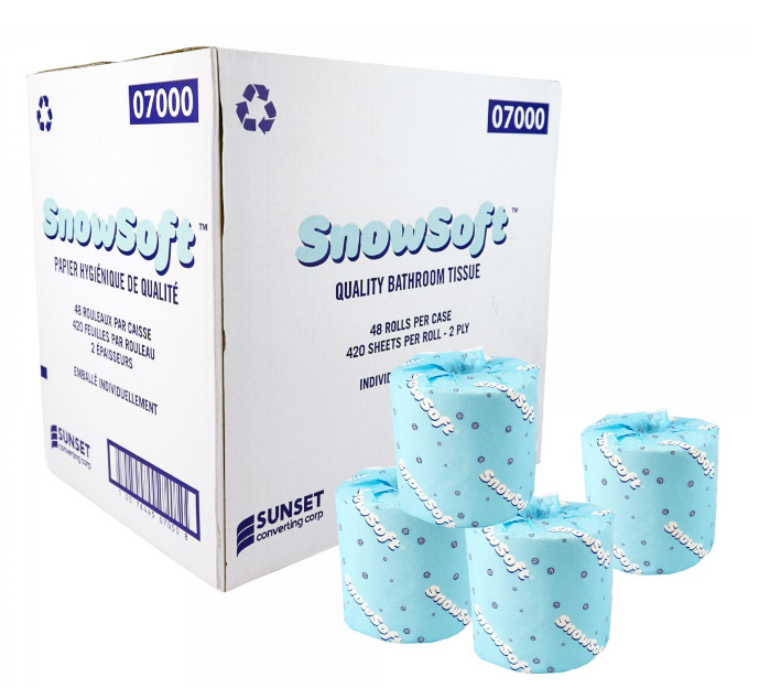 Snow Soft Bathroom Tissue 2Ply (48 rolls /case) 420 Sheets per Roll - Quality and Convenience Unite: Snow Soft Toilet Paper 2-Ply Meets Everyday Needs with Ease - shop now at Canadian Hotel Supplies