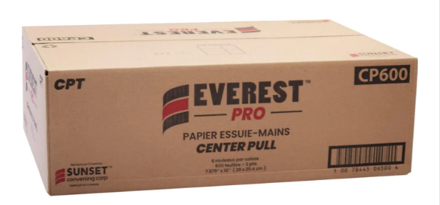 Everest Pro Paper Towel Rolls - 2 Ply (600 Sheets/Roll)The enhanced absorbency allows for effective liquid absorption. Available at Canadian Hotel Supplies.