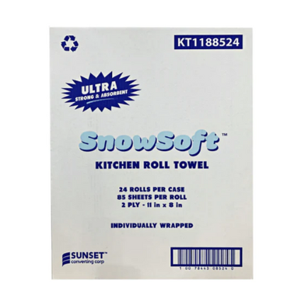 Snow Soft Toilet Paper (24 Rolls/Case) 85 Sheets per Roll. Each roll of high-quality absorbent material efficiently mops and wipes surfaces. Available at Canadian Hotel Supplies.