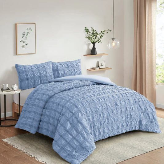Seersucker Microfiber Comforter Set for Stylish Bedroom Upgrade - Blue