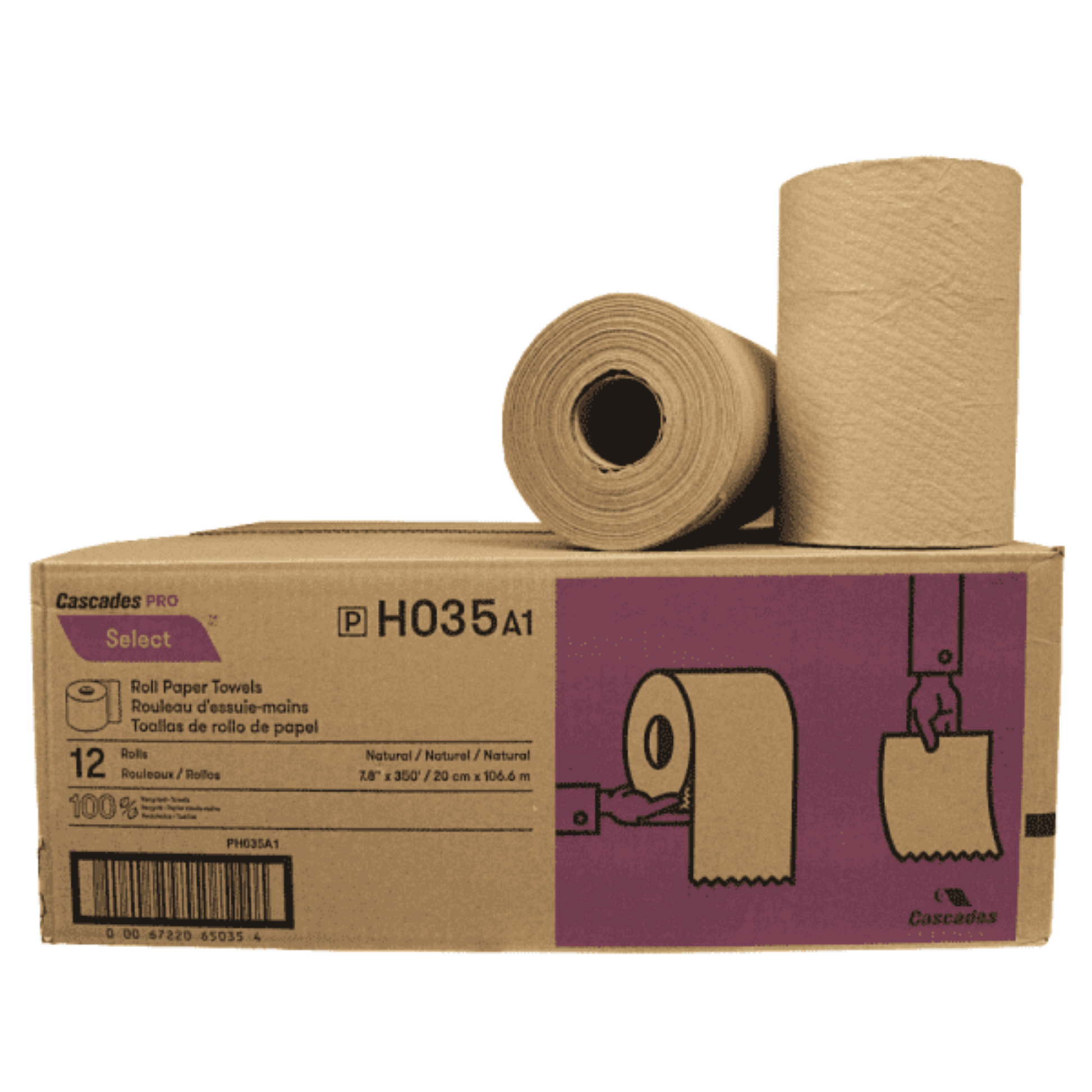 Cascades Pro Kraft Hand Towel Rolls - 8" x 350'