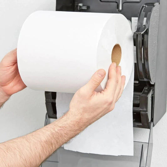 Cascades Pro White Hand Towel Rolls (8” x 425’') - Reliable, Efficient, and Ideal for High-Traffic Areas and commercial bathrooms - Available at Canadian Hotel Supplies