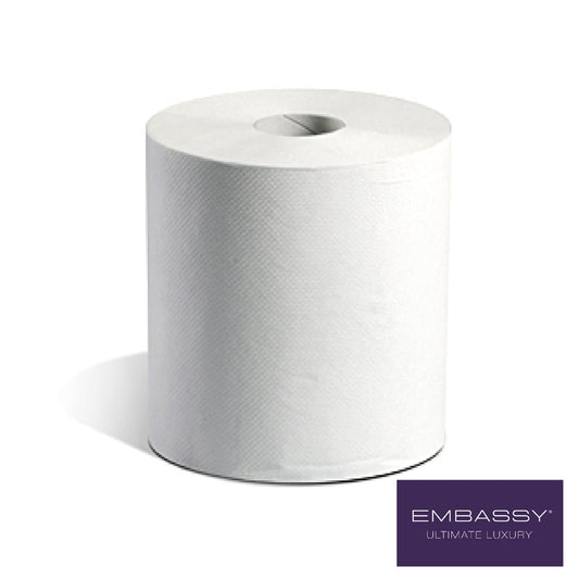 8" Paper Towel Roll. It's convenient size provides easy tear-off sheets for efficient usage Available at Canadian Hotel Supplies