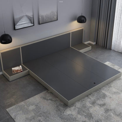 Modern platform bed with underbed storage drawers, great for apartments, student housing, or minimalist bedroom organization