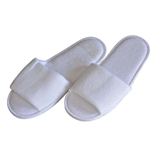 Disposable open-toe slippers for hotel and spa bulk orders, designed for guest use and comfort