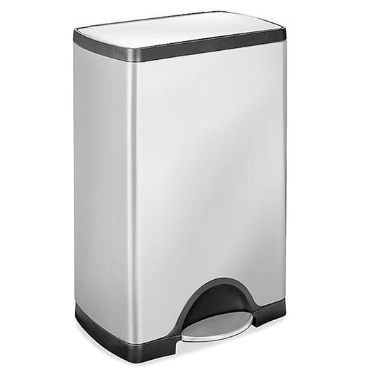 Stainless steel trash can with lid, perfect for kitchens, bathrooms, or home offices with modern design